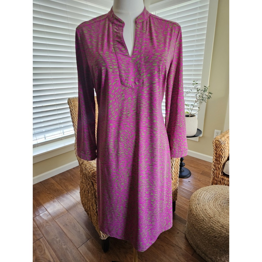 ELLIE KAI Nylon Slinky Stretch V-Neck Multi Print Dress Size 6